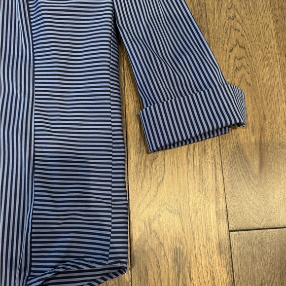 Lafayette 148 3/4 sleeve blue stripped button-up - Picture 3 of 7